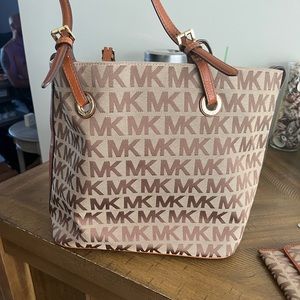 Michael Kors tote bag, brown canvas, like new, leather straps